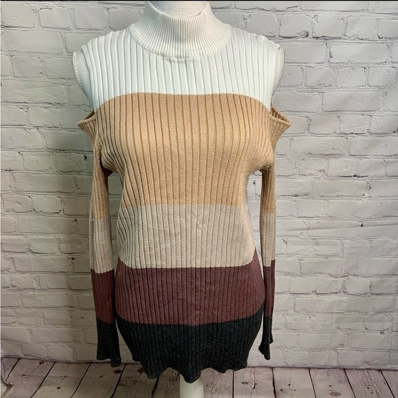 Chico’s Cold Shoulder Color Block Sweater Medium - Picture 1 of 7